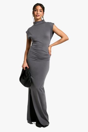 Ruched High Neck Midaxi Dress charcoal