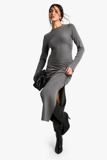 Ruched Rib Midi Dress charcoal