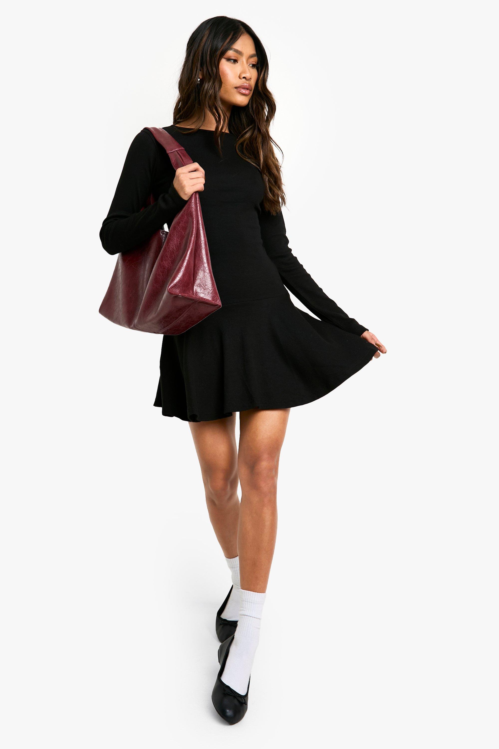 Rib Dropped Hem Skater Dress boohoo