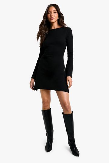 Black Rib Tie Back Shift Dress