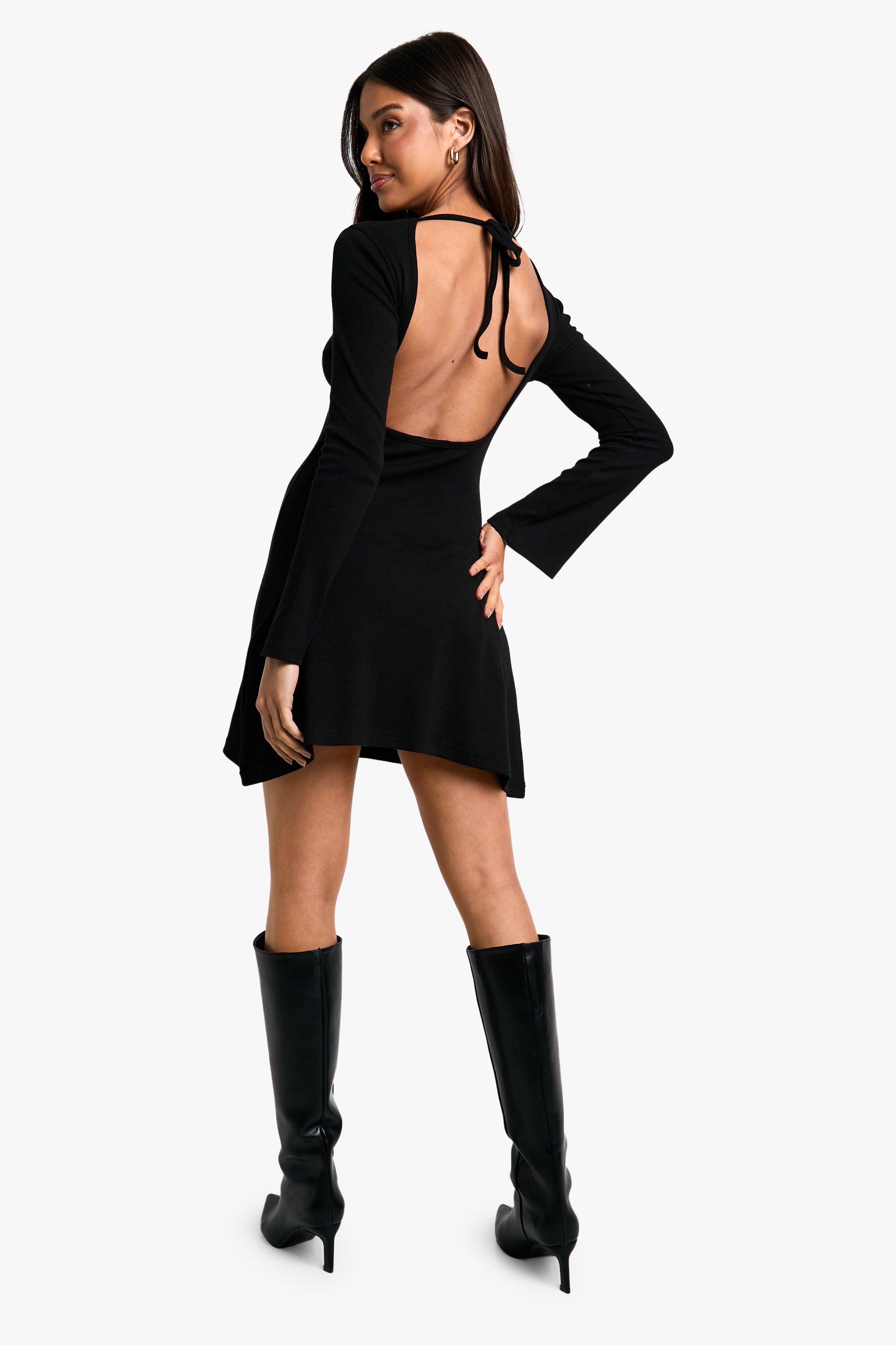 boohoo Women s Rib Tie Back Shift Dress Black Mini Dresses