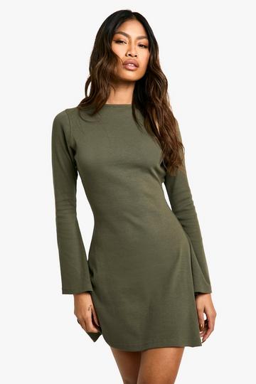 Olive Green Rib Tie Back Shift Dress