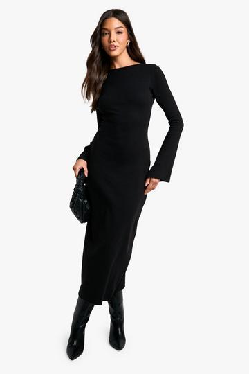 Rib Tie Back Midaxi Dress black