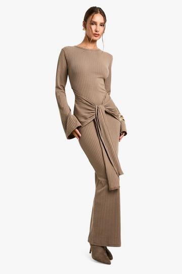 Wide Rib Ruched Tie Maxi Dress taupe