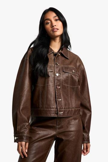 Vintage Look Faux Leather Jacket brown