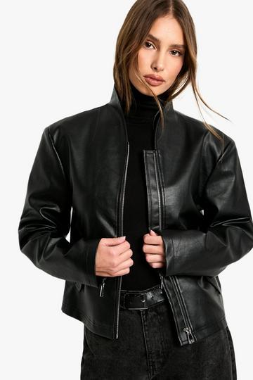 Shoulder Pad Faux Leather Jacket black