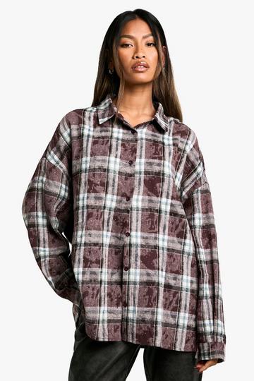 Embellished Check Oversized Shirt burgundy