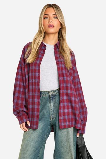 Check Oversized Shirt dark red