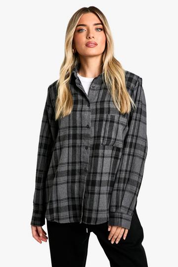 Oversized Geruite Blouse Met Schouderpads charcoal