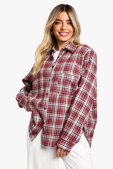 Oversized Geruite Blouse Met Schouderpads burgundy