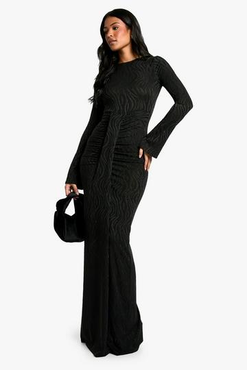 Tall Animal Jacquard Drape Detail Maxi Dress black