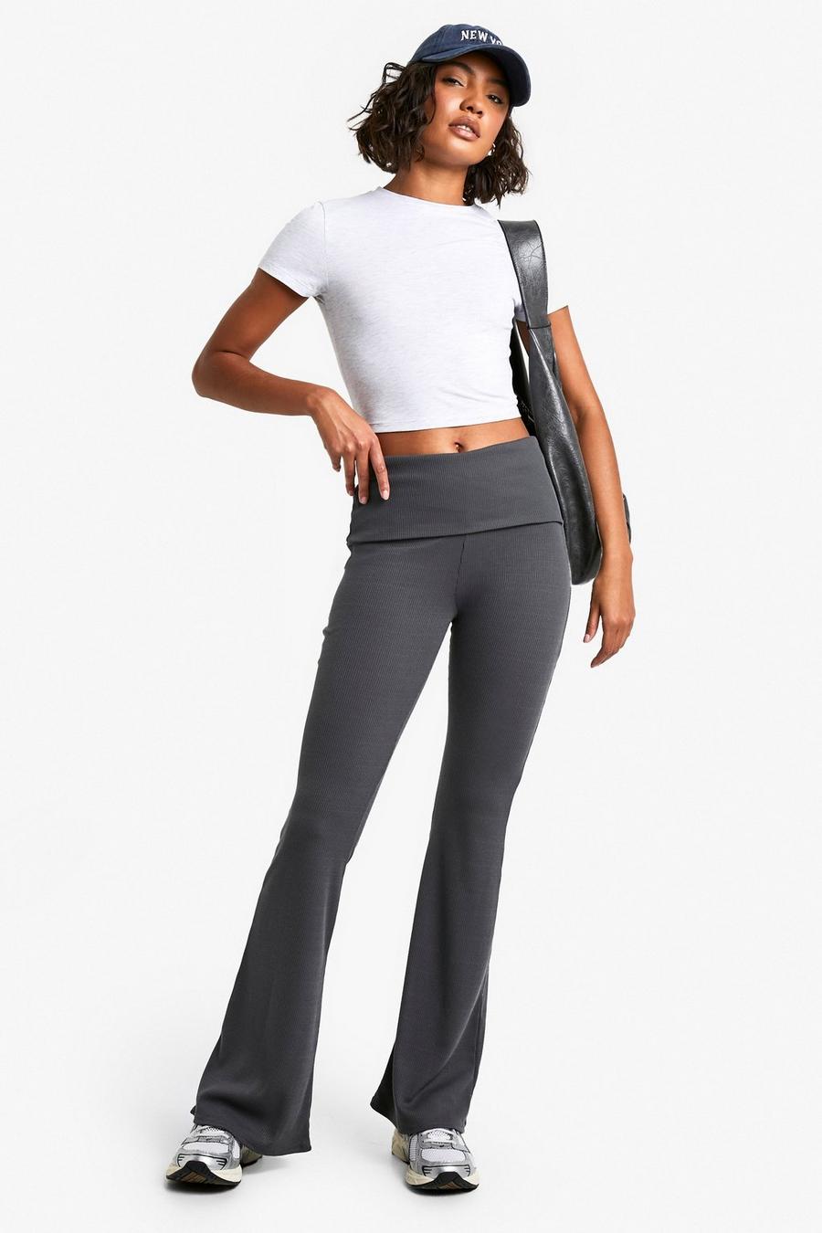 Tall Fold Over Waistband Soft Rib Flare Leg Trouser | boohoo USA Tall Fold Over Waistband Soft Rib Flare Leg Trouser | boohoo USA
