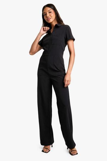 Zip Front Wide Leg Jumpsuit black