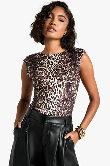 Tall Leopard Print Shoulder Pad Bodysuit animal