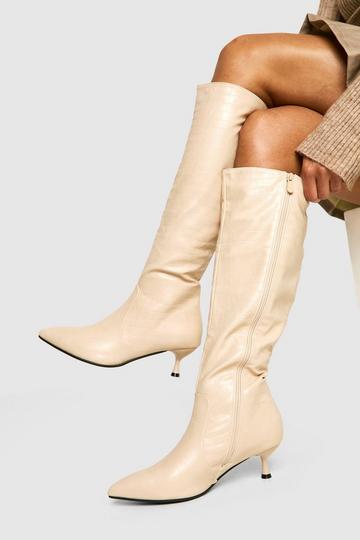 Croc Pointed Knee High Boot nude