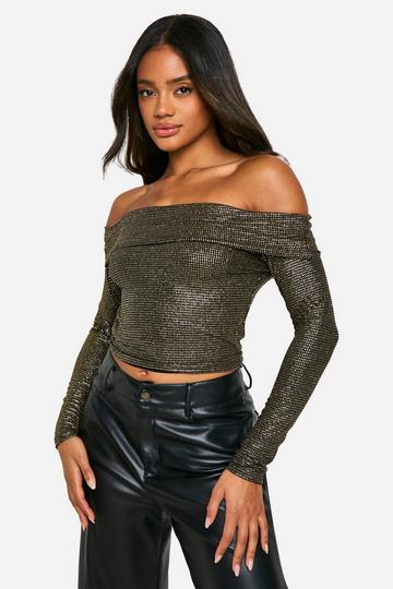 Black glitter bardot long sleeve top