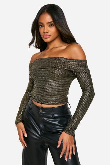 Christmas Glitter Bardot Long Sleeve Top black