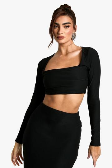 Soft Touch Square Neck Long Sleeve Top black