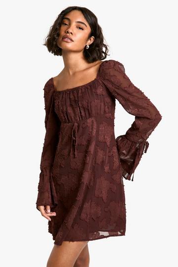 Tall Burnout Floral Flare Sleeve Shift Dress chocolate