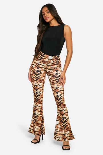 Orange Animal Print High Waist Basic Fit & Flare Trouser