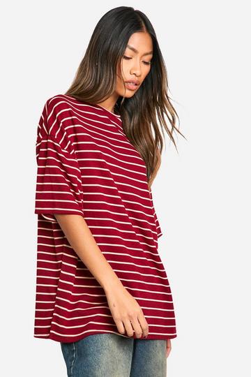 Striped Oversized T shirt berry