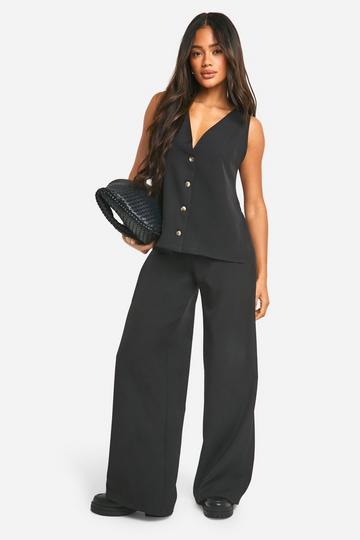 Black Woven Straight Leg Trousers