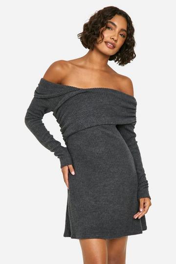 Tall Brushed Rib Asymmetric Mini Dress charcoal