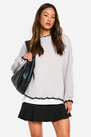 Grey Tall Contrast Stitch Oversized Jumper