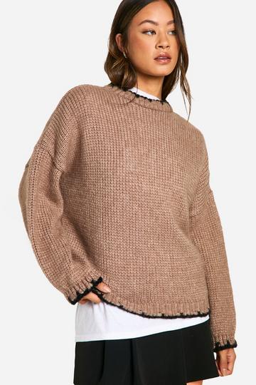 Tall Contrast Stitch Oversized Jumper camel