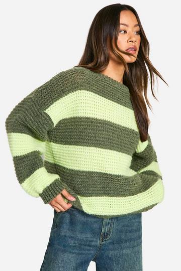 Green Tall Oversized Stripe Knit Sweater