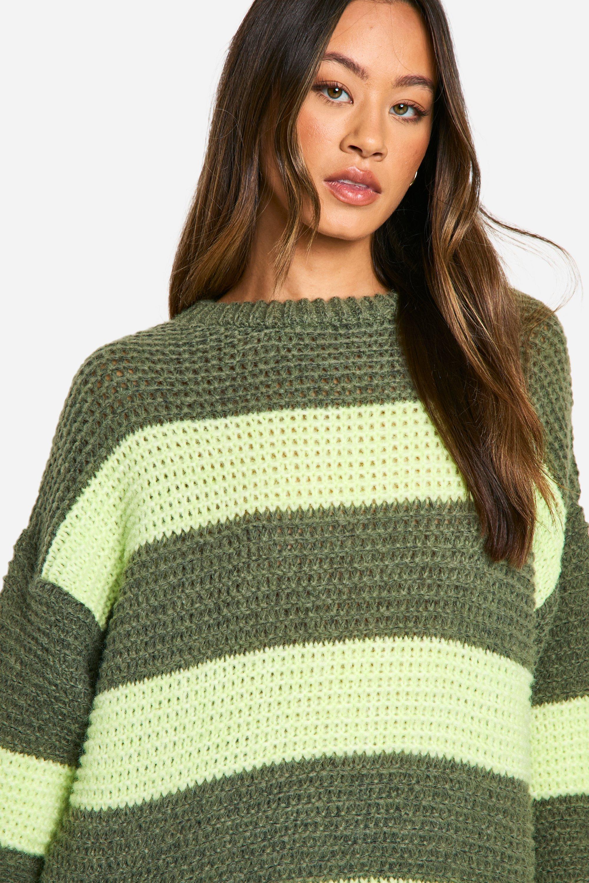 Tall Oversized Stripe Knit Sweater | boohoo USA