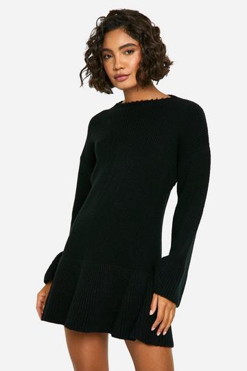 Tall Brushed Flare Sleeve Knit Skater Dress black