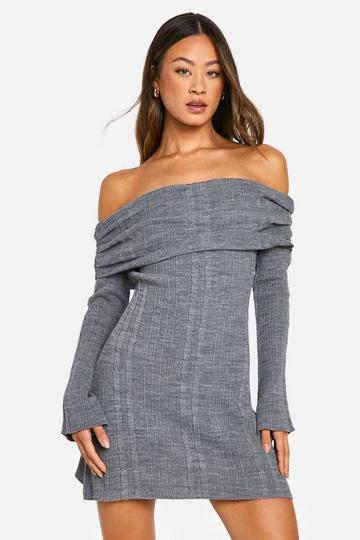 Tall Bardot Cable Knit Skater Dress charcoal