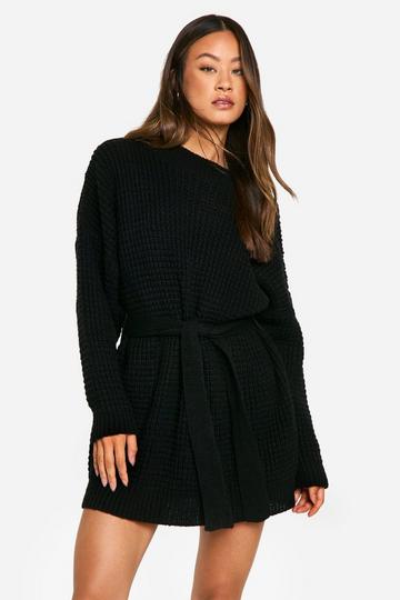 Tall Belted Knitted Jumper Dress black