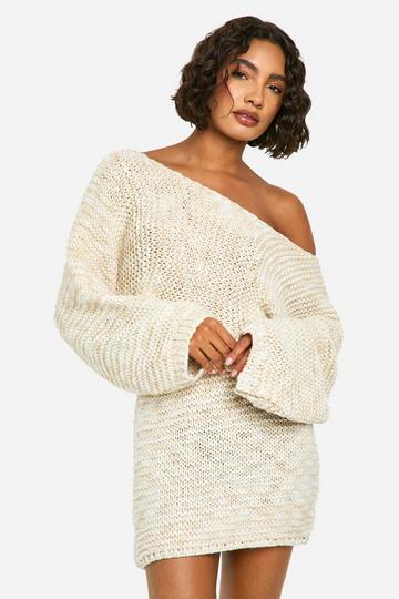 Tall Knitted Marl Slouchy Cropped Sweater stone