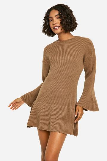 Tall Brushed Flare Sleeve Knit Skater Dress mocha