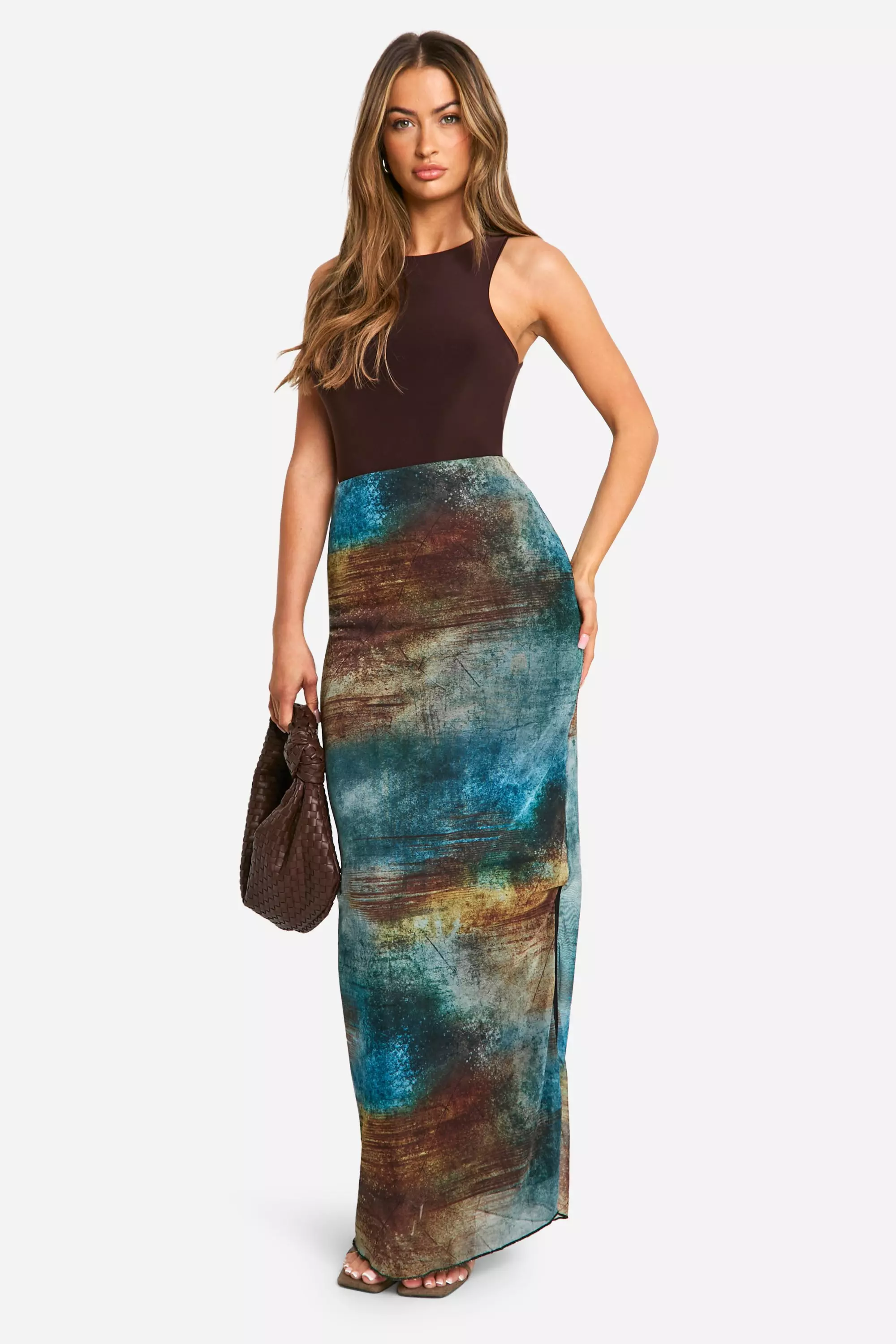 Multi Smudge Print Mesh Maxi Skirt alternative image