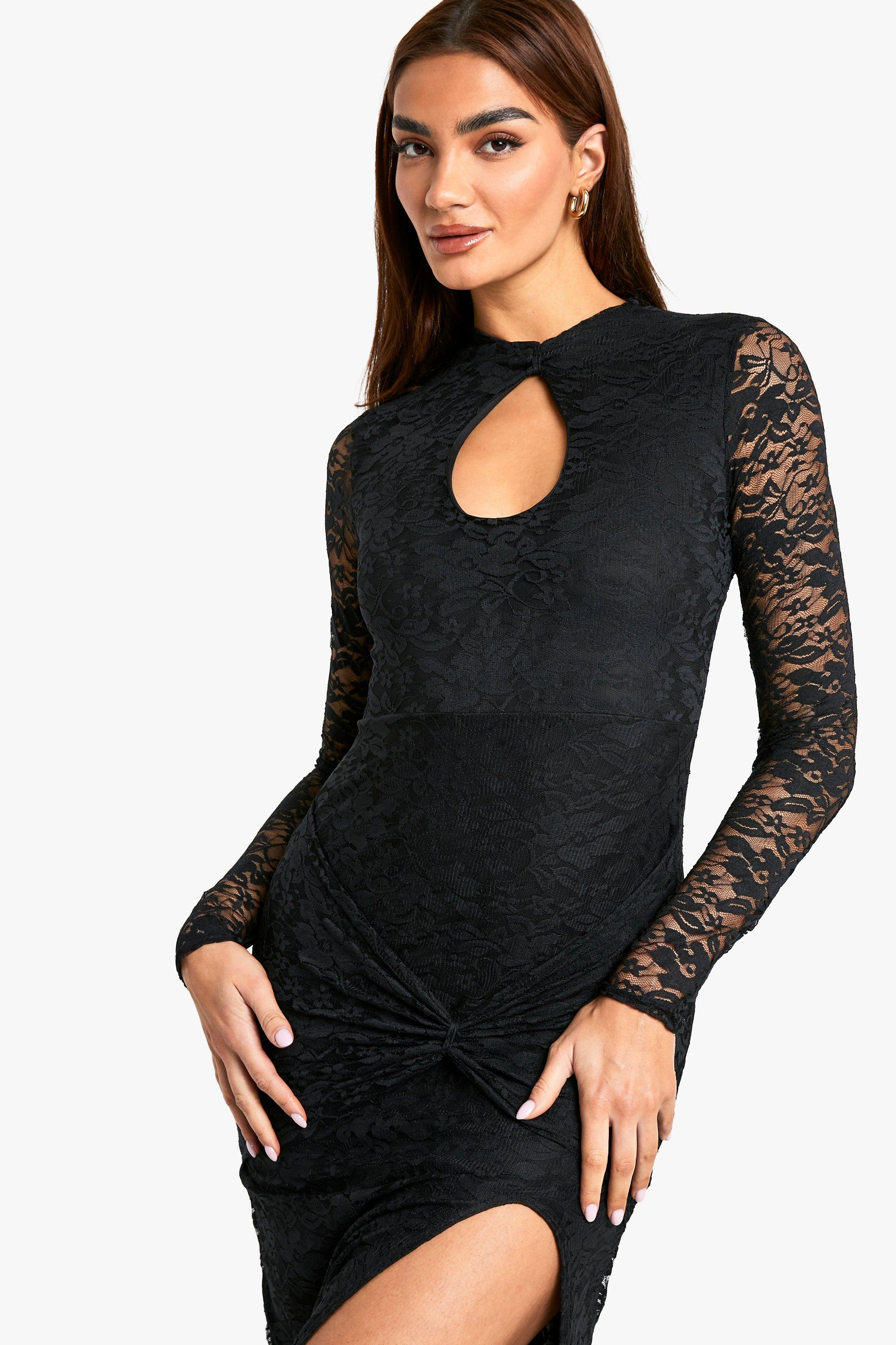 Boohoo black lace dress online