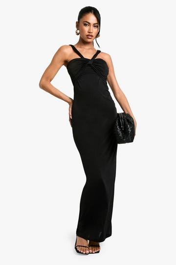 Black Twist Shoulder Detail Midaxi Dress