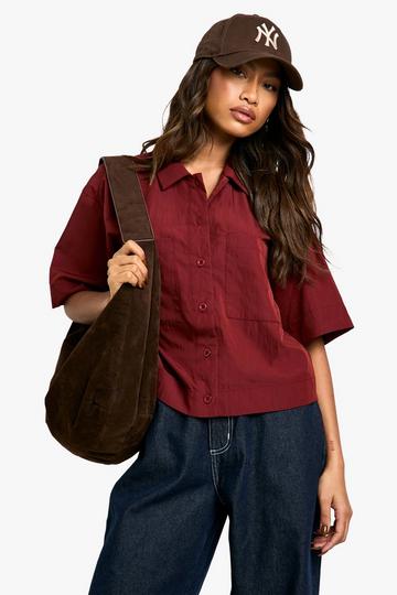 Crinkle Utility Boxy Shirt merlot