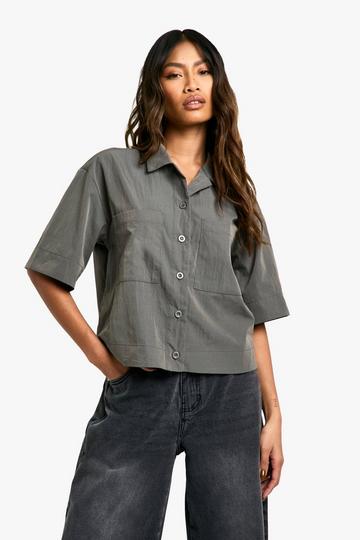 Crinkle Utility Boxy Shirt charcoal