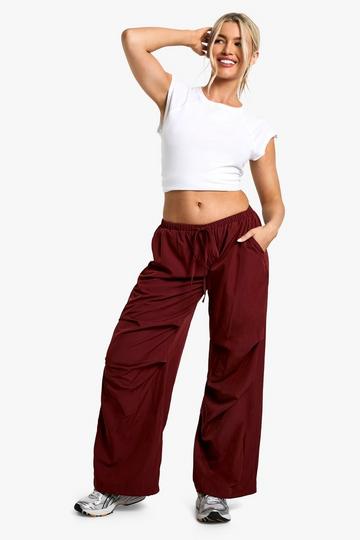 Woven Nylon Wide Leg Parachute Trouser merlot