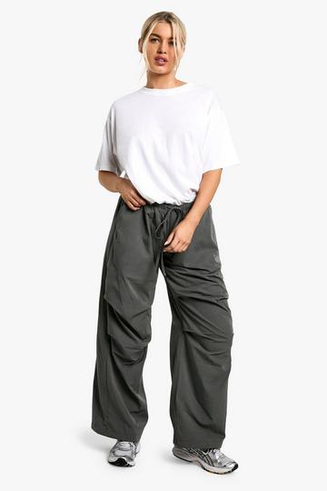 Crinkle Wide Leg Parachute Pants charcoal