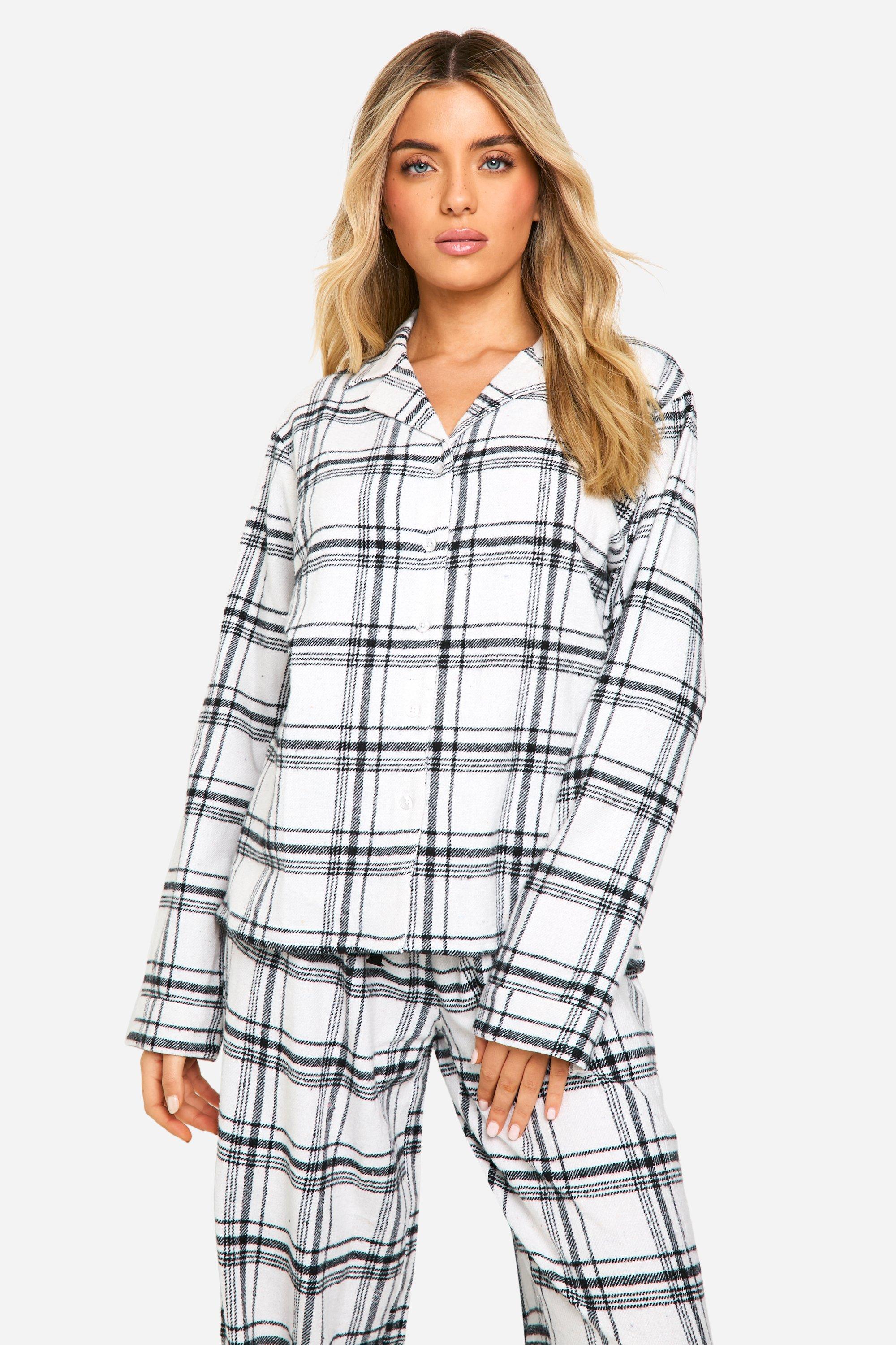 Boohoo Women s Christmas Soft Touch Check Long Sleeve Shirt and Trouser Pyjama Set