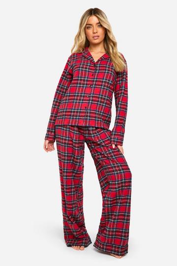 Christmas Soft Touch Check Long Sleeve Shirt and Trouser Pyjama Set red