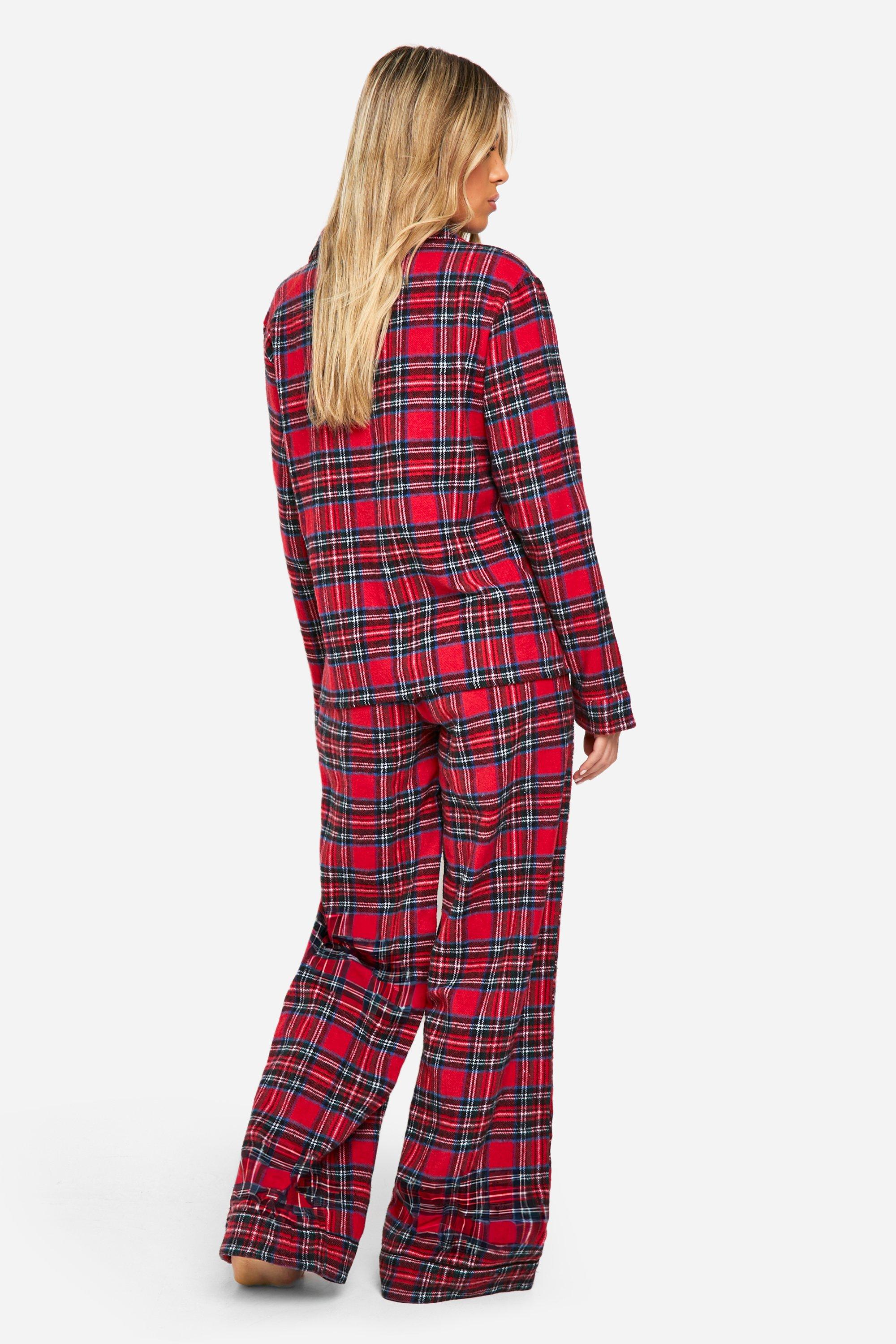 Boohoo Women s Christmas Soft Touch Check Long Sleeve Shirt and Trouser Pyjama Set Red