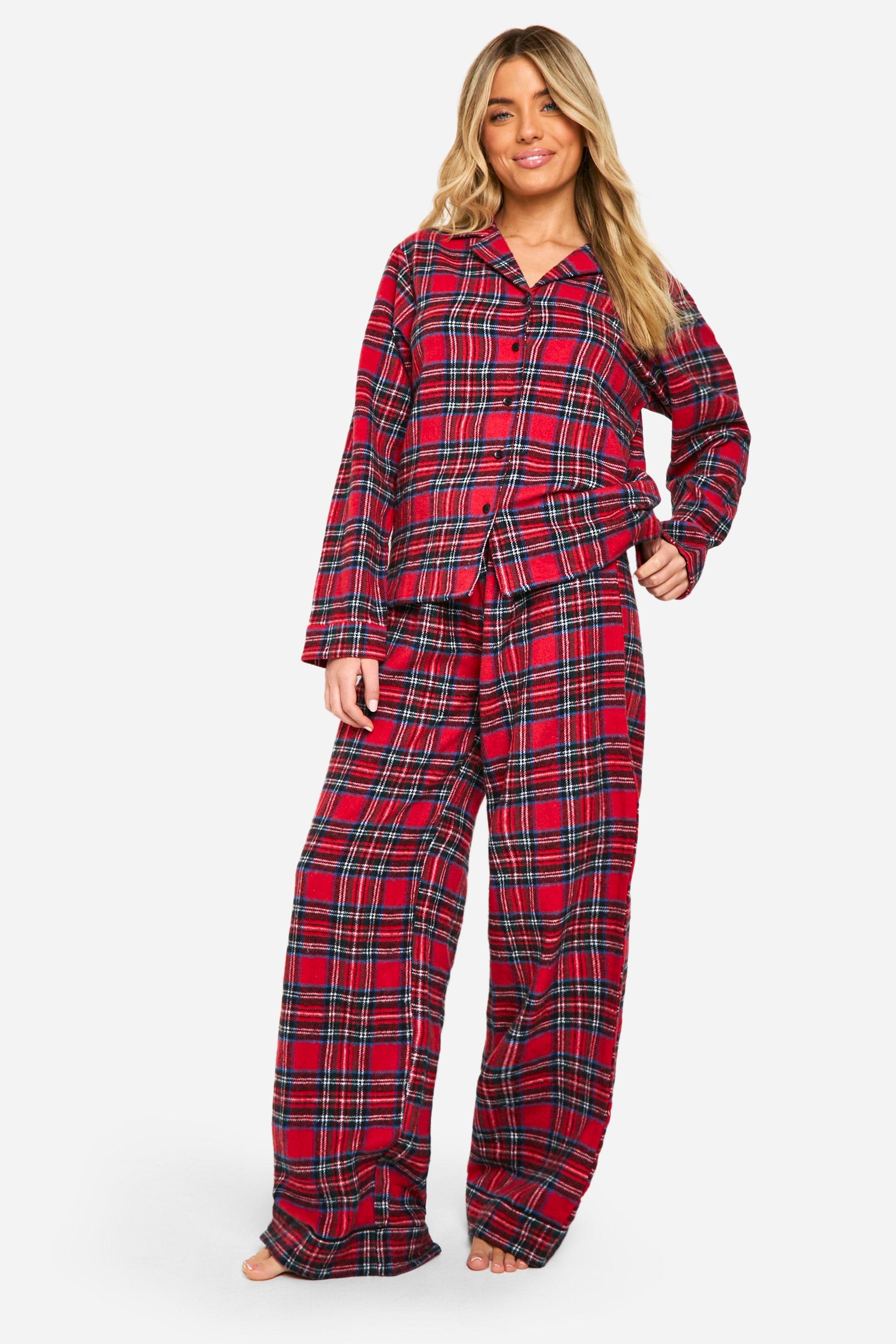 Boohoo Women s Christmas Soft Touch Check Long Sleeve Shirt and Trouser Pyjama Set Red