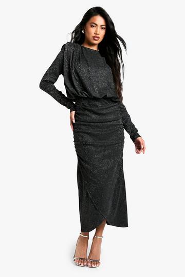 Sequin Crew Neck Long Sleeve Midaxi Dress black