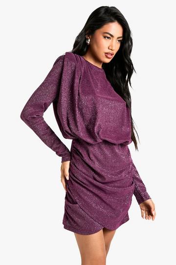 Sequin Crew Neck Long Sleeve Mini Dress magenta