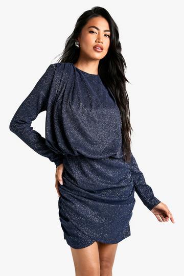 Navy Sequin Crew Neck Long Sleeve Mini Dress